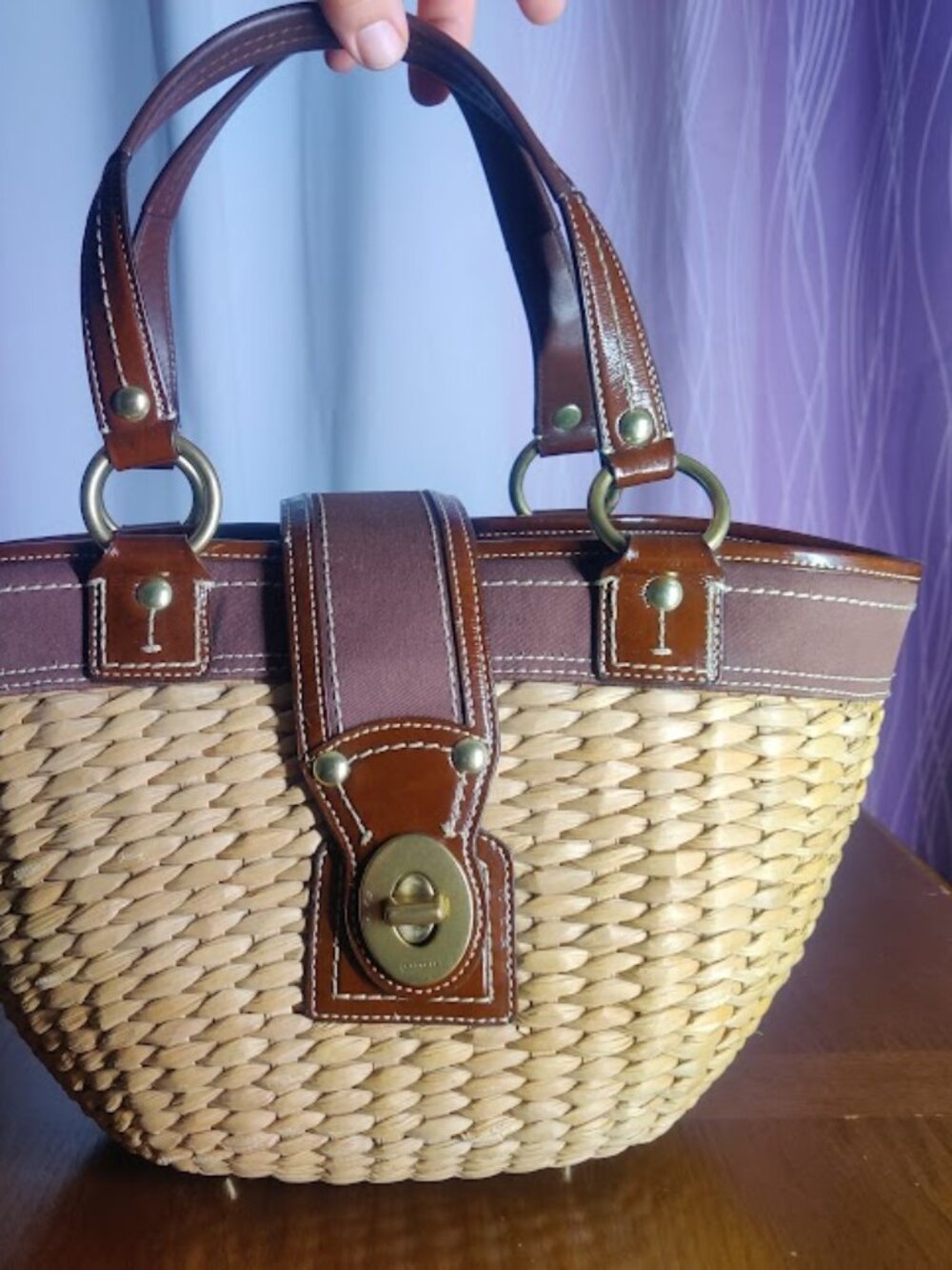 COACH Straw Tote Basket Bag Brown - Picture 3 of 16